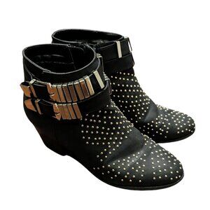 Indie Sleaze Gold Studded Black Ankle Boots Size 8